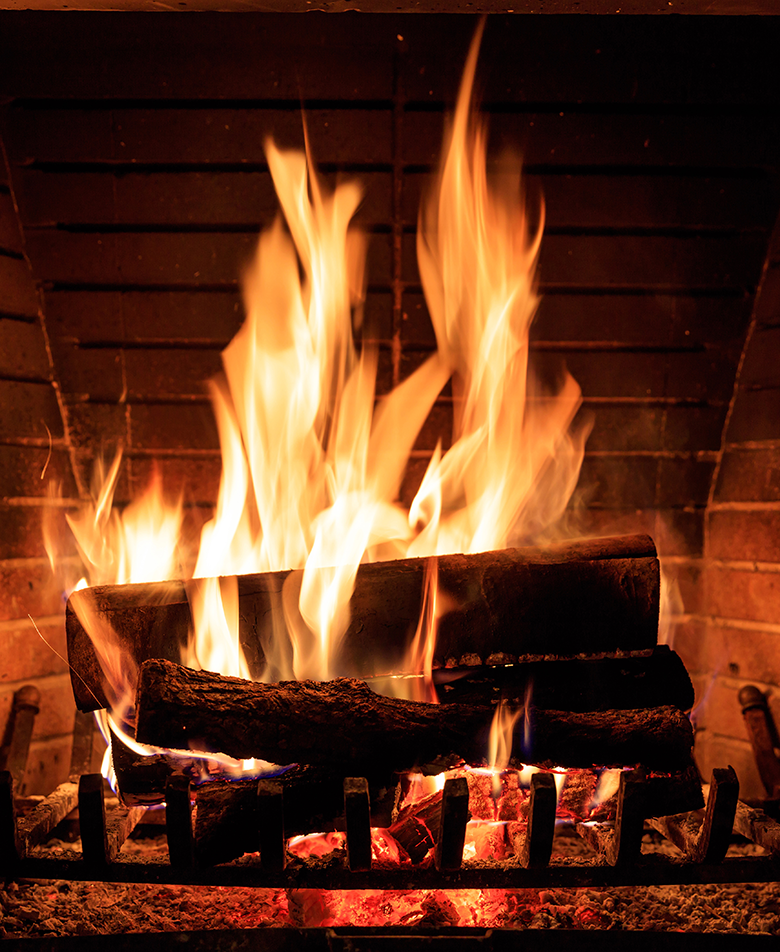 Fireplace with fire